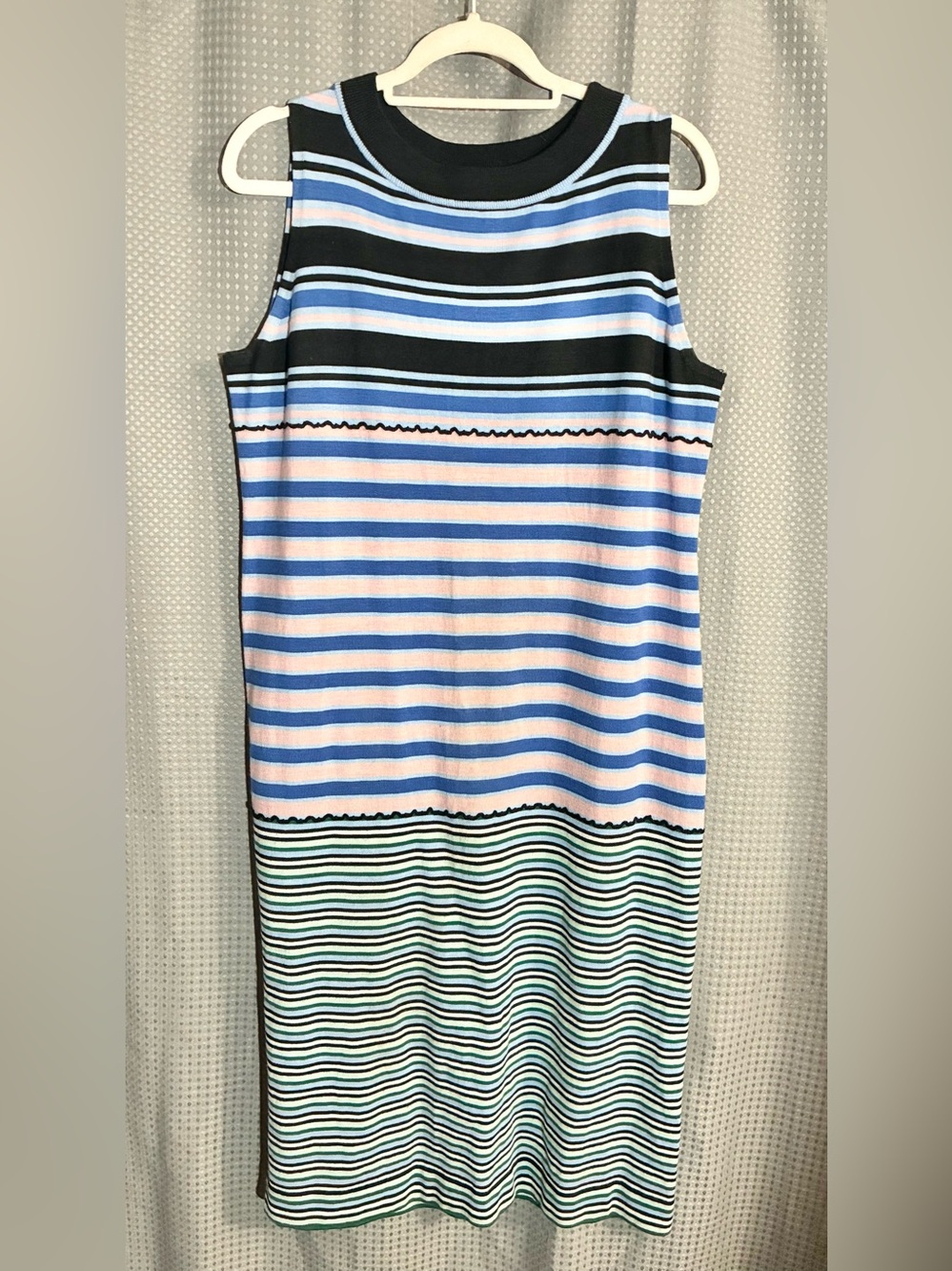Marni Uniqlo L Striped Sleeveless Knit Midi Dress Blue Pink Black Wool Blend